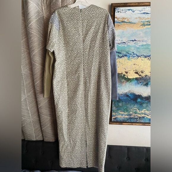 Wnderkammer Floral Jacquard Dress Light Khaki Long Sleeves Size Large NWT - Picture 4 of 15